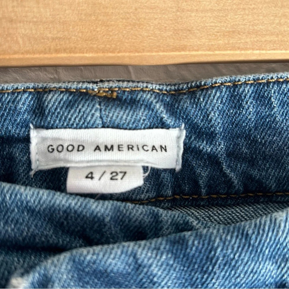Good American Good Curve Crossover Straight Chewed Raw Hem Jeans Sz 27 - Picture 4 of 6